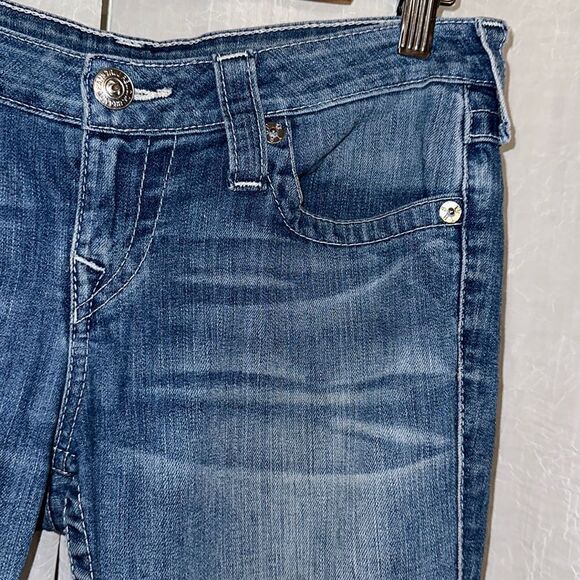 True Religion 28 Bootcut BFFM Highland Meadow Distressed Medium Wash Blue Jeans - Picture 9 of 16